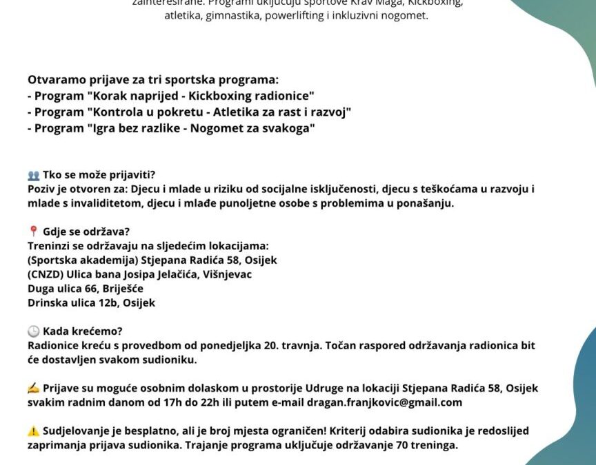 Poziv na prijave za besplatne treninge